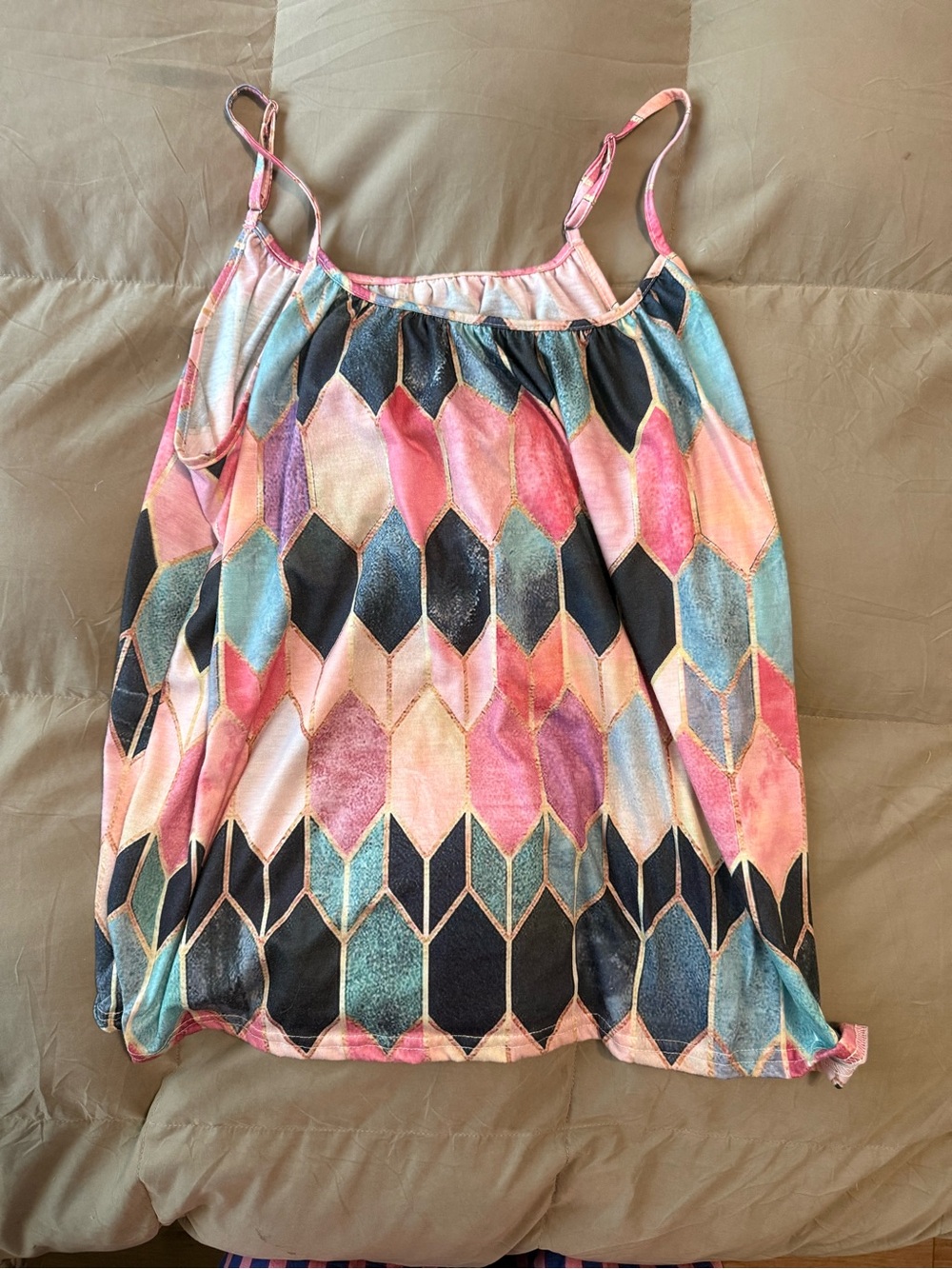 Women’s Geometric Print Spaghetti Strap Tank Top - Pink/Blue/Black